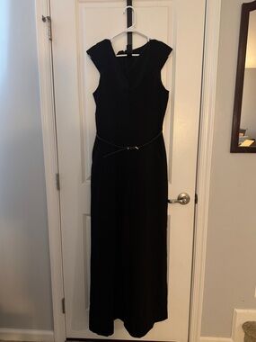 Donna Karan Black Cap-Sleeve Jumpsuit with Waist Belt